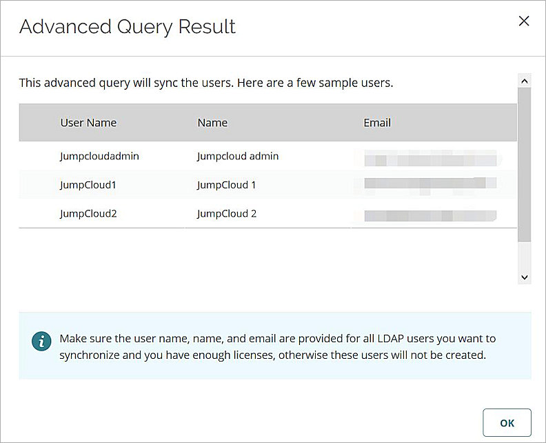 Screen shot of the Advanced Query success